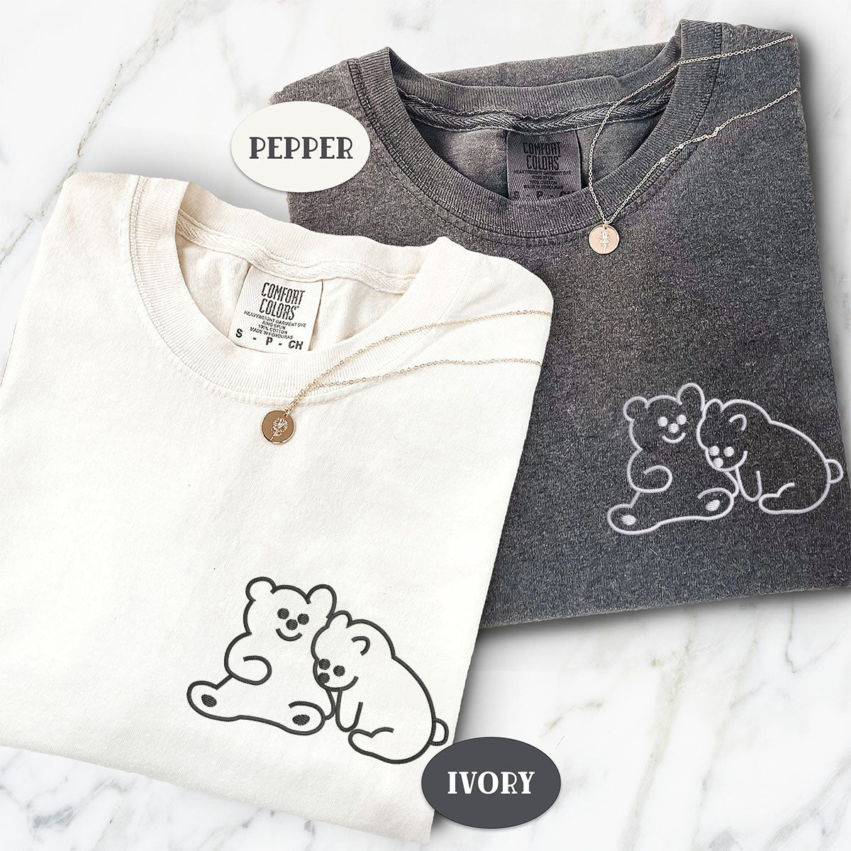 Custom Embroidered Cute Bear Love Matching T-shirts for Couples