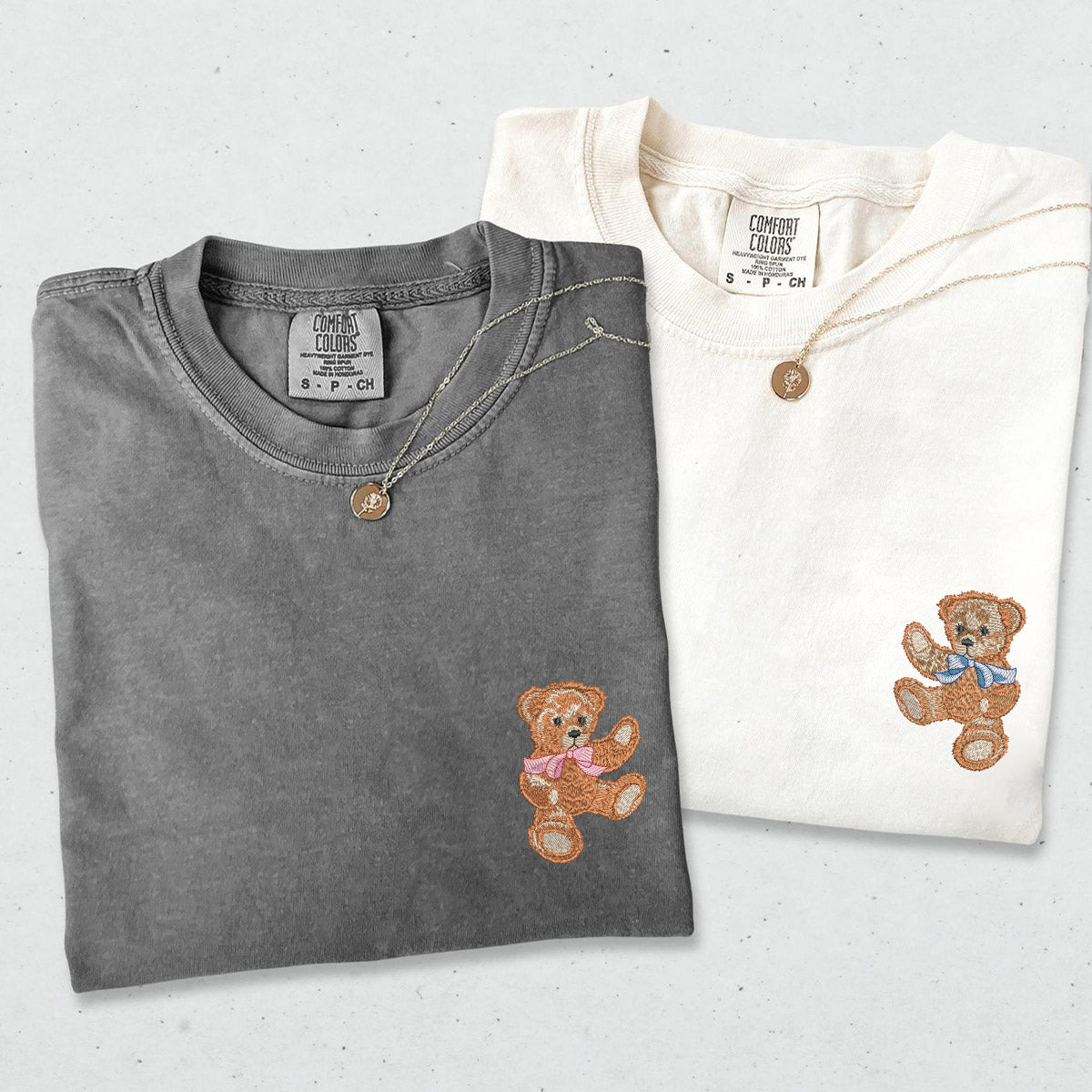 Custom Embroidered Cute Bear Matching T-shirts for Couples