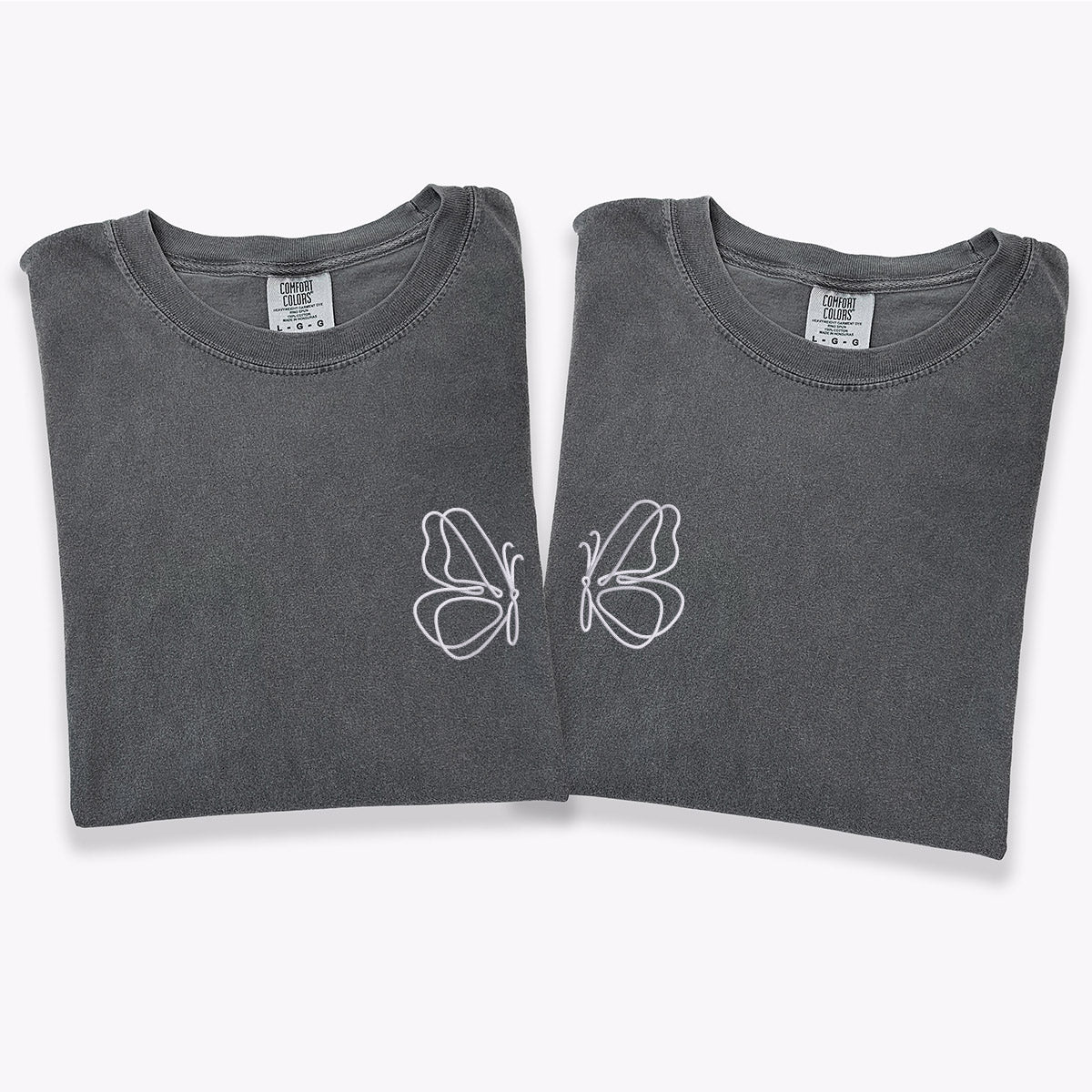 T-shirts assortis personnalisés avec papillons mignons brodés pour couples