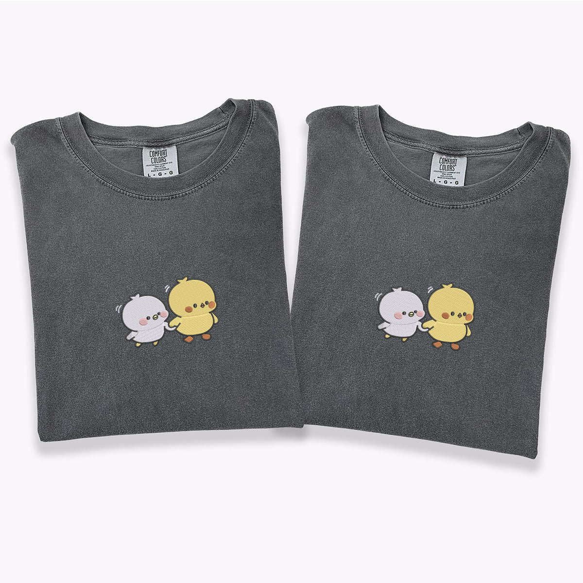 T-shirts personnalisés brodés avec des poussins de dessin animé mignons pour couples