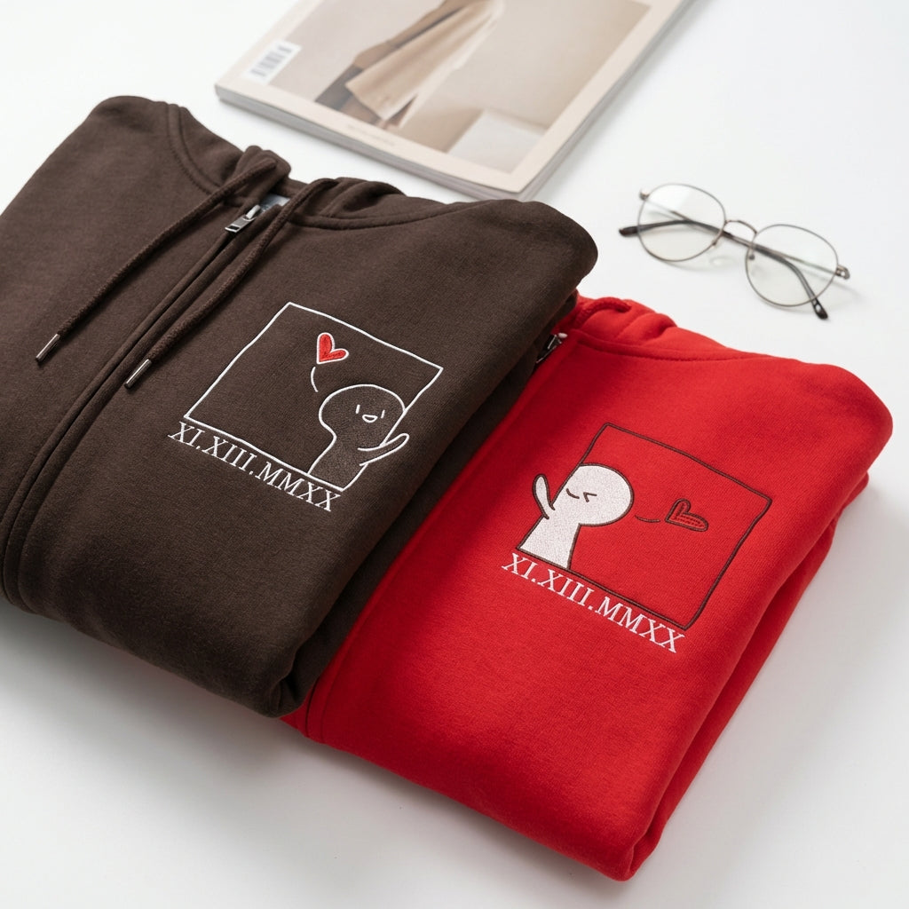 Sweats à capuche brodés personnalisés assortis pour couples