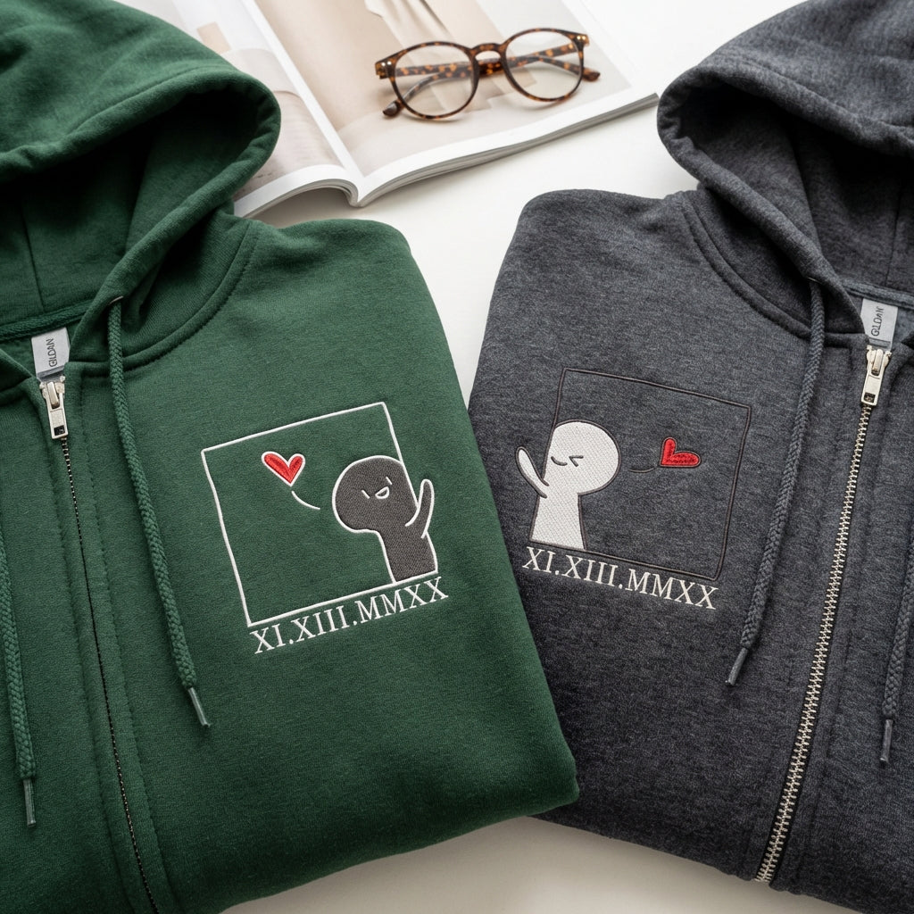 Sweats à capuche brodés personnalisés assortis pour couples