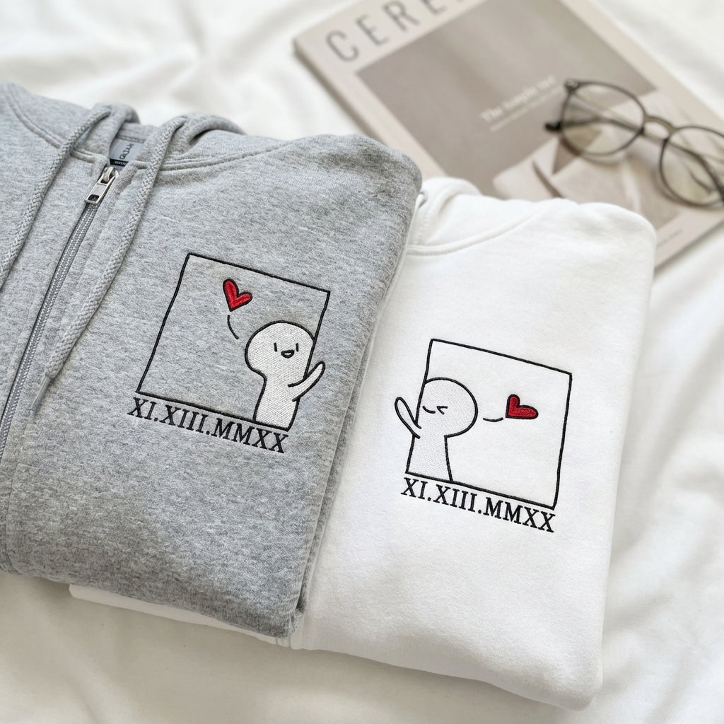 Sweats à capuche brodés personnalisés assortis pour couples