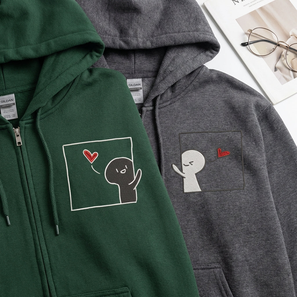 Sweats à capuche brodés personnalisés assortis pour couples