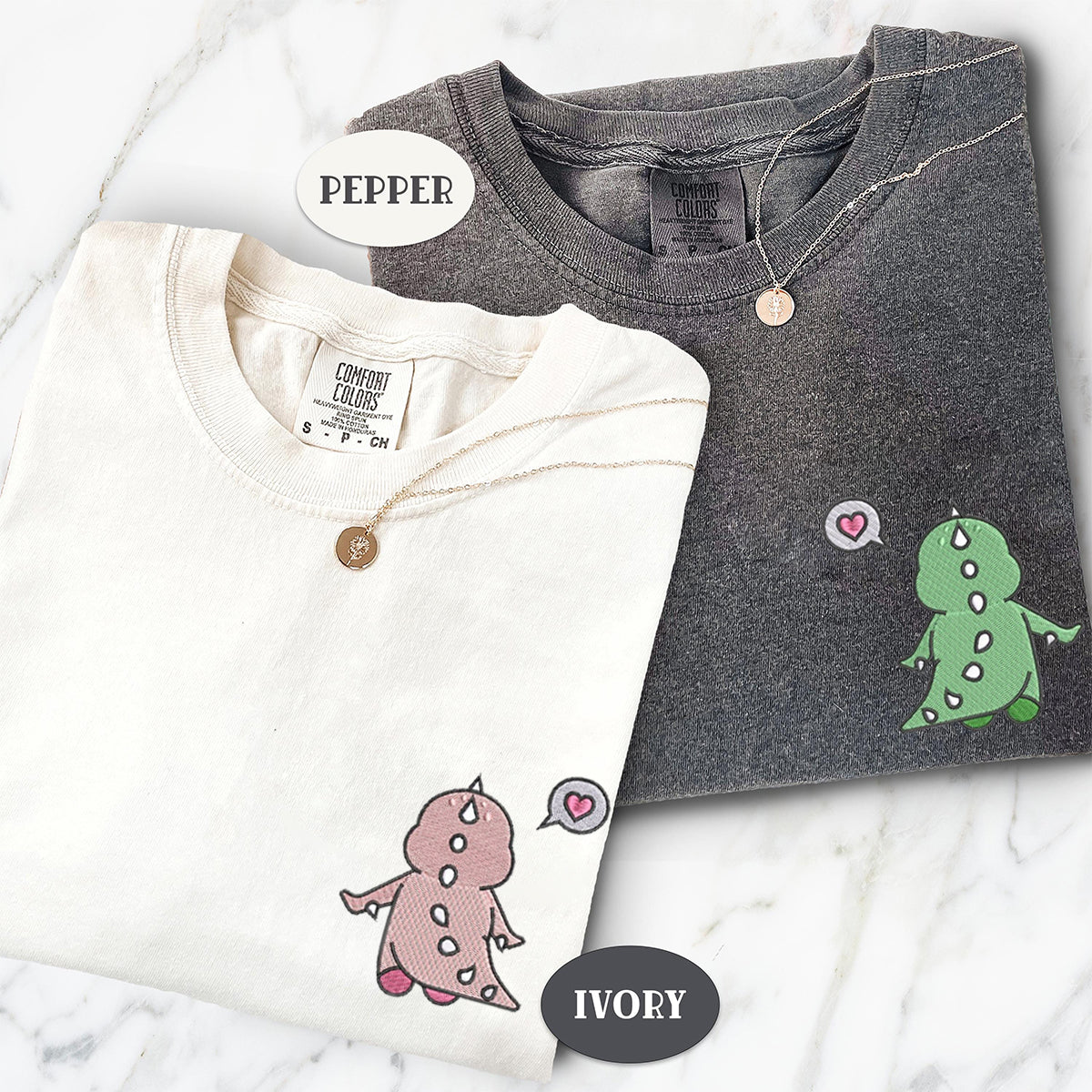 Benutzerdefinierte bestickte süße Dinosaurier V1 passende T-shirts für Paare