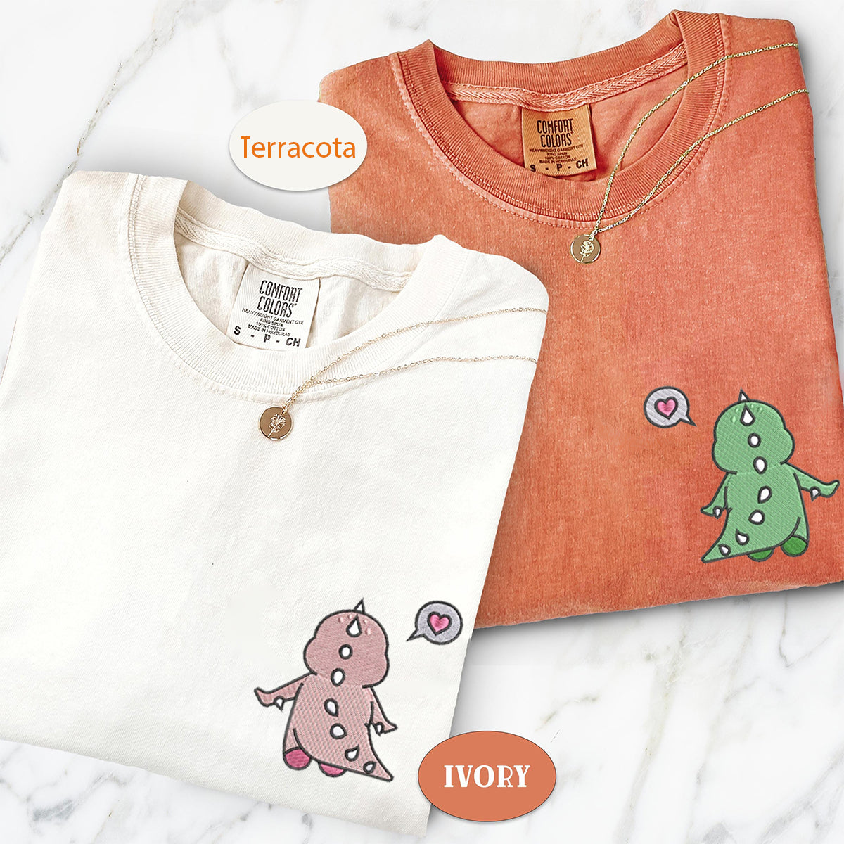 Benutzerdefinierte bestickte süße Dinosaurier V1 passende T-shirts für Paare