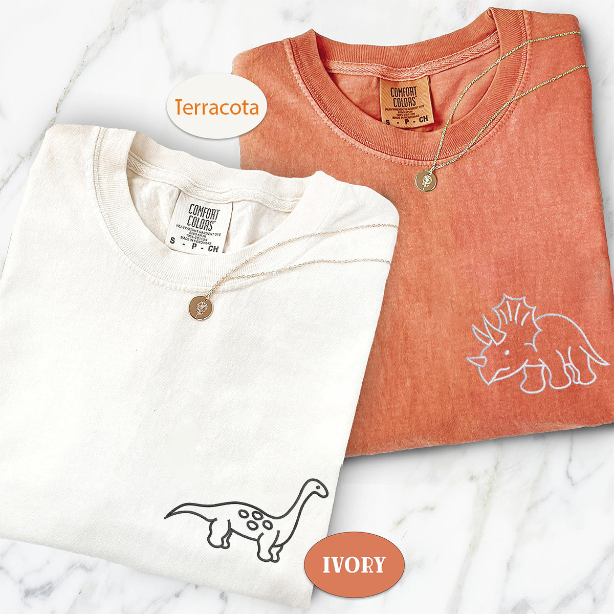 Benutzerdefinierte bestickte süße Dinosaurier passende T-Shirts für Paare