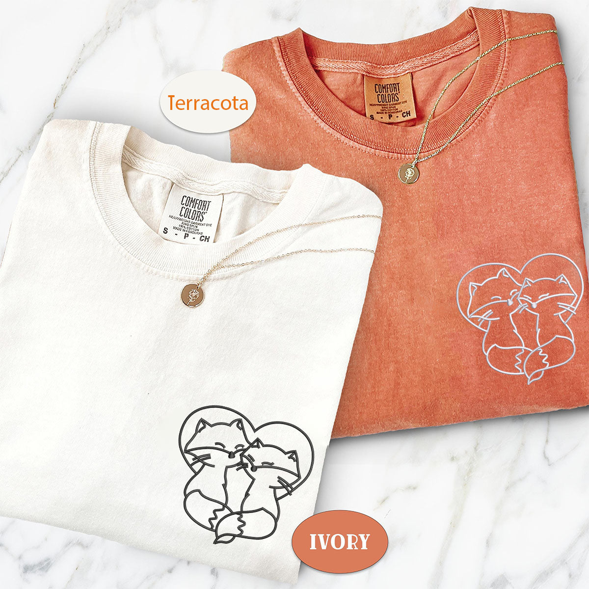 Benutzerdefinierte bestickte süße Fuchs Liebe passende T-shirts für Paare