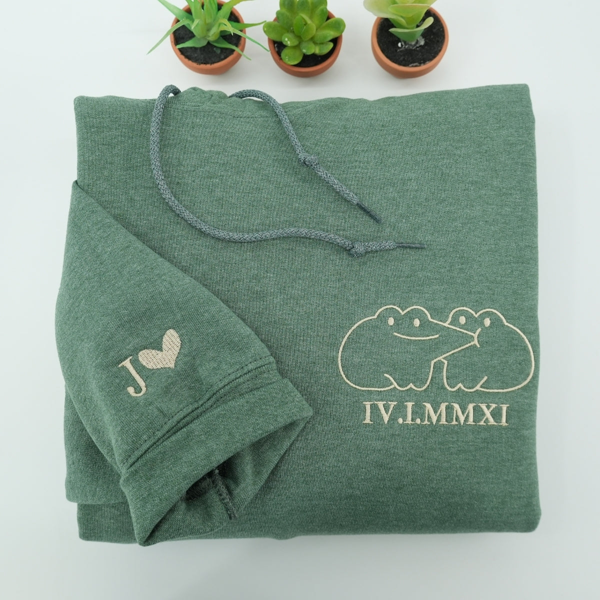 Custom Embroidered Cute Frog Couple Matching Hoodies for Couples