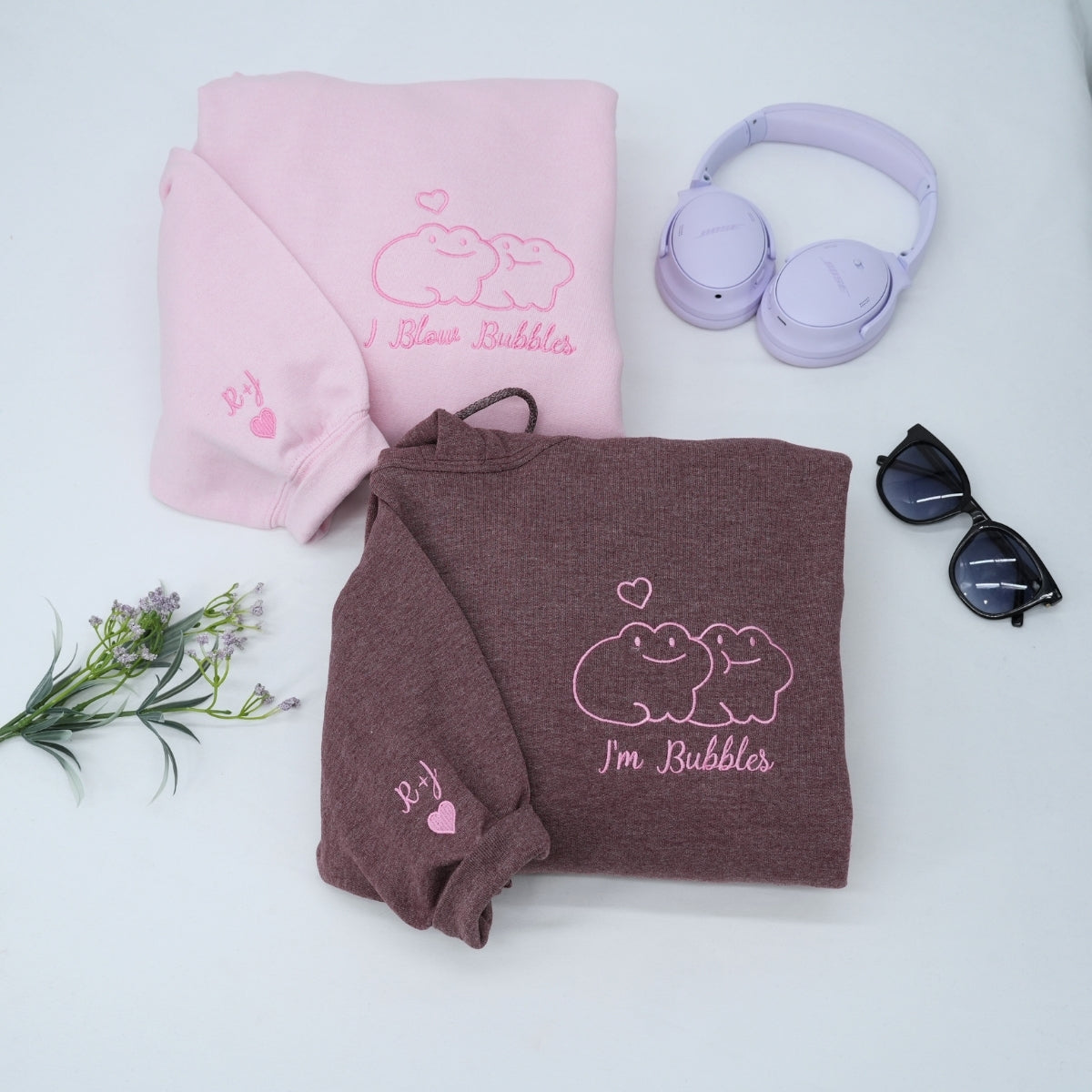 Custom Embroidered Cute Frog Couple Matching Hoodies for Couples