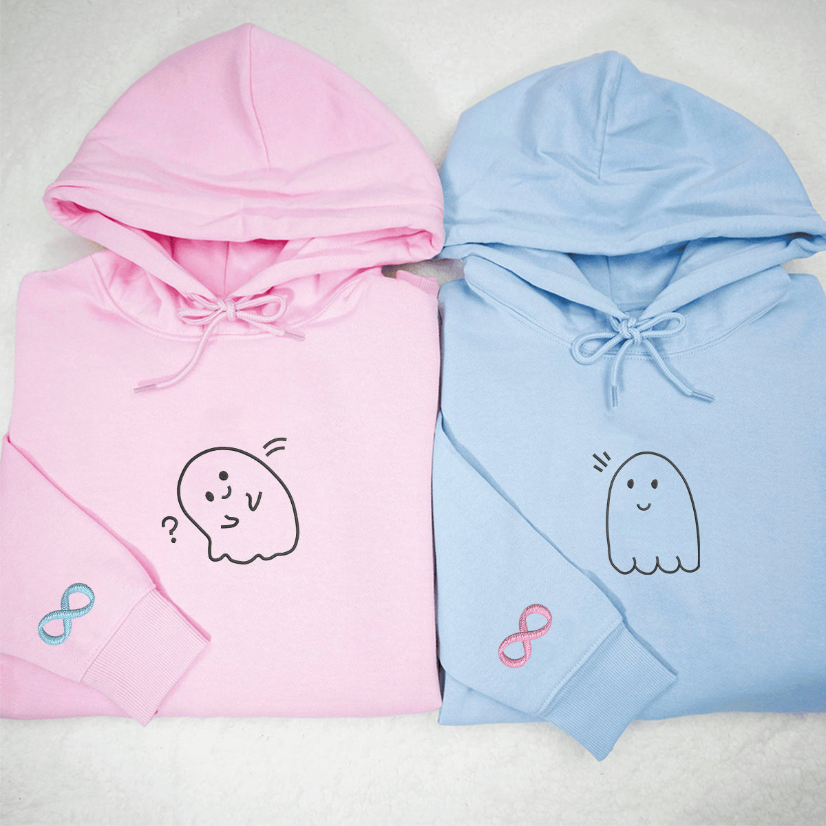 Sweats à capuche assortis brodés personnalisés avec fantômes mignons pour couples