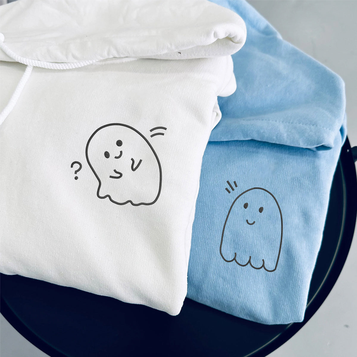 Sweats à capuche assortis brodés personnalisés avec fantômes mignons pour couples