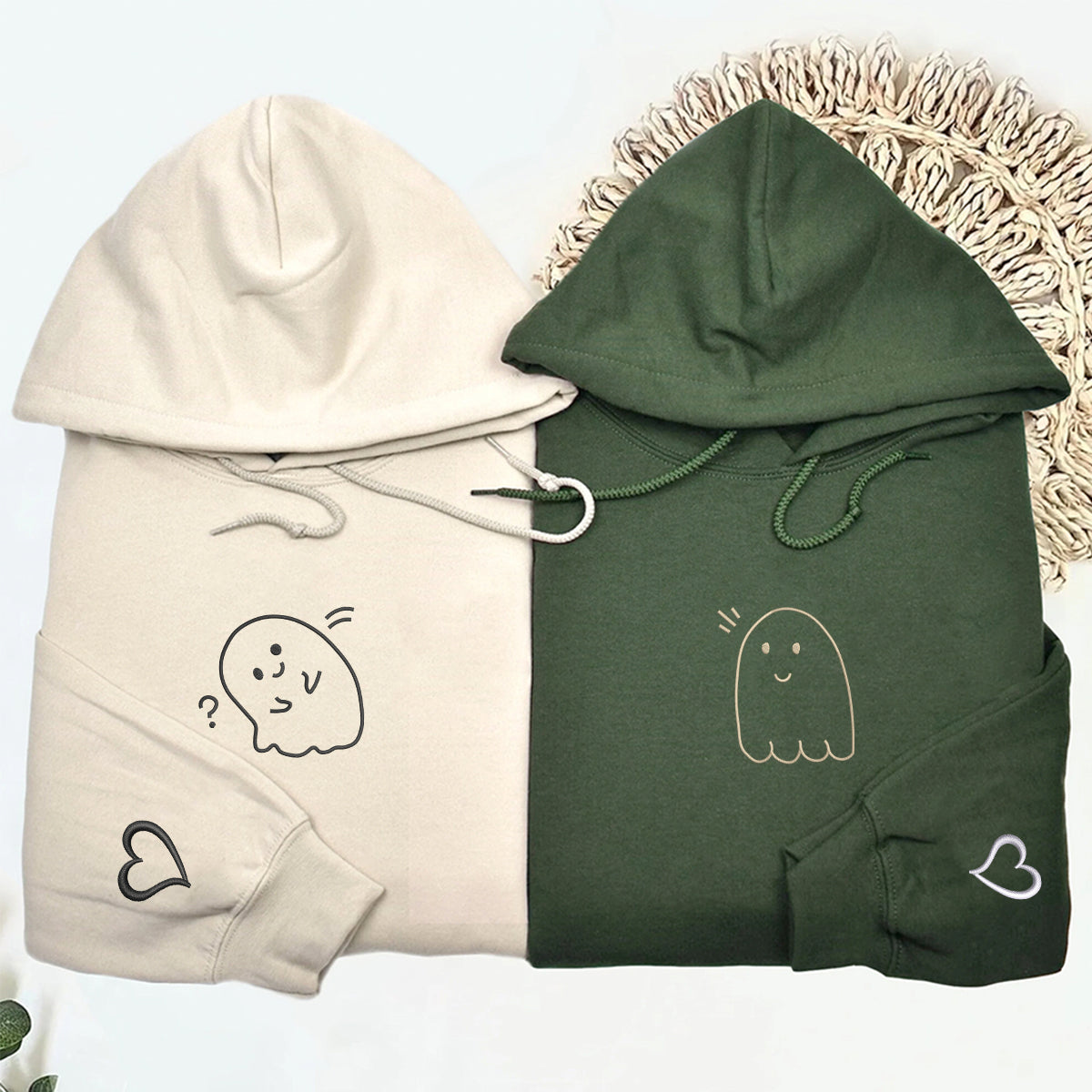 Sweats à capuche assortis brodés personnalisés avec fantômes mignons pour couples