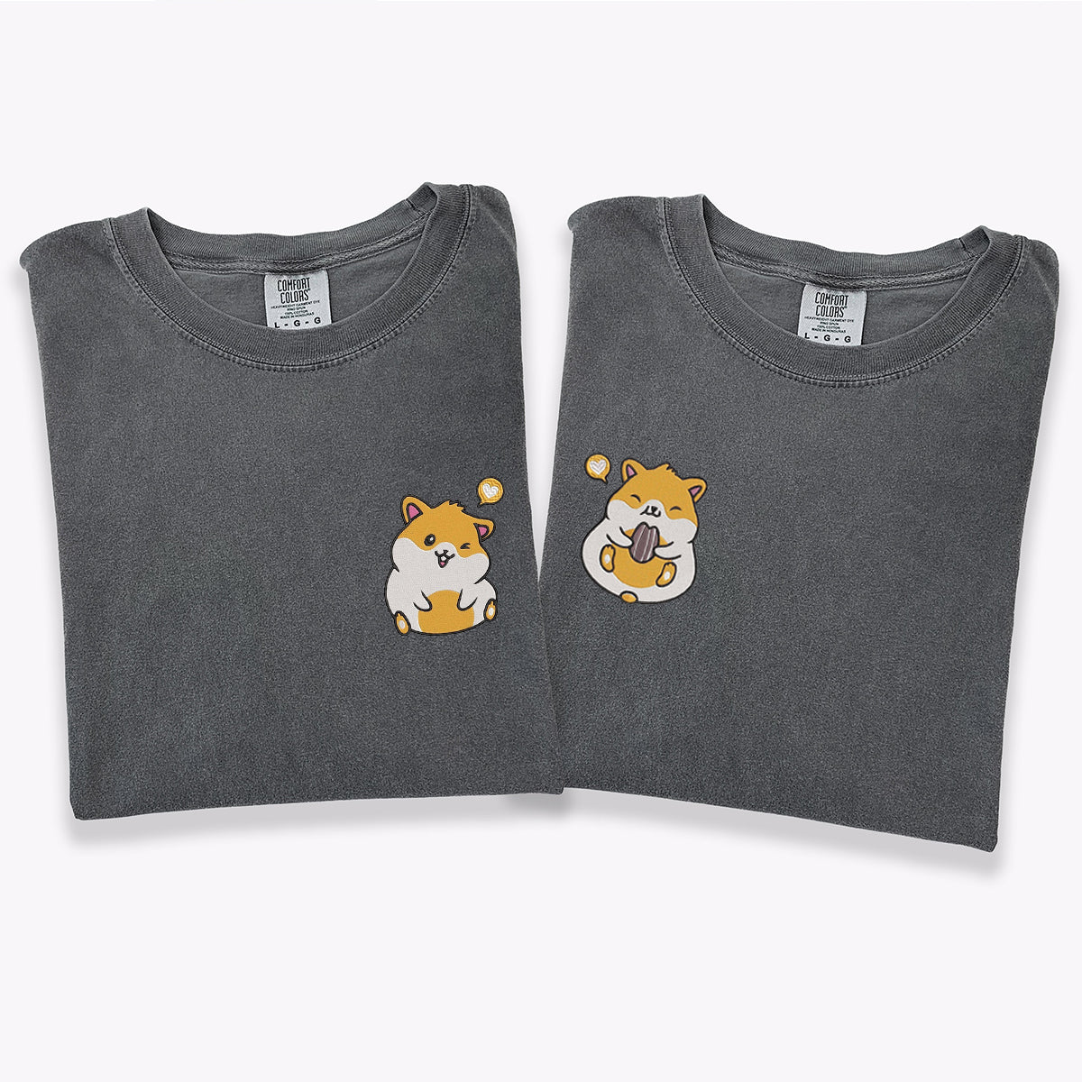 Custom Embroidered Cute Hamster Heart Matching T-shirts for Couples