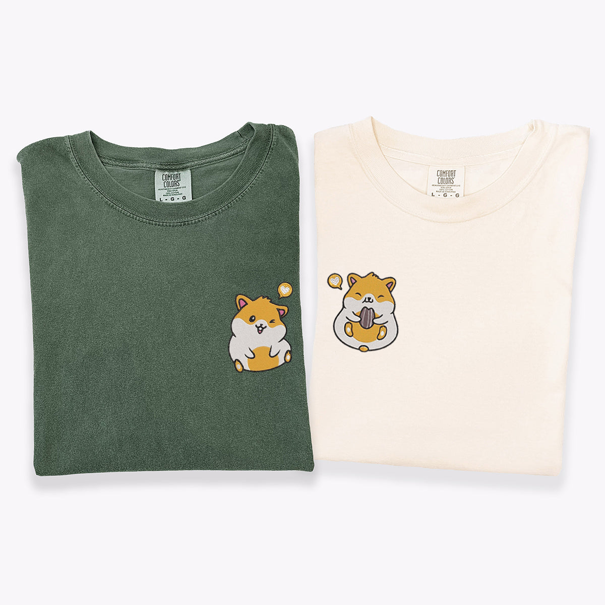 Custom Embroidered Cute Hamster Heart Matching T-shirts for Couples