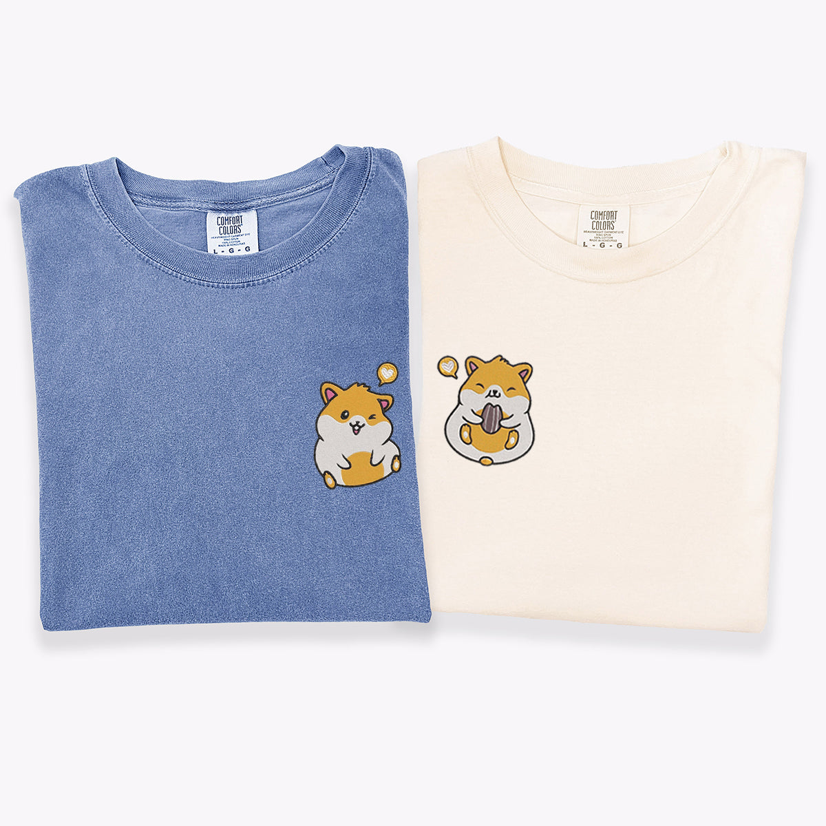 Custom Embroidered Cute Hamster Heart Matching T-shirts for Couples