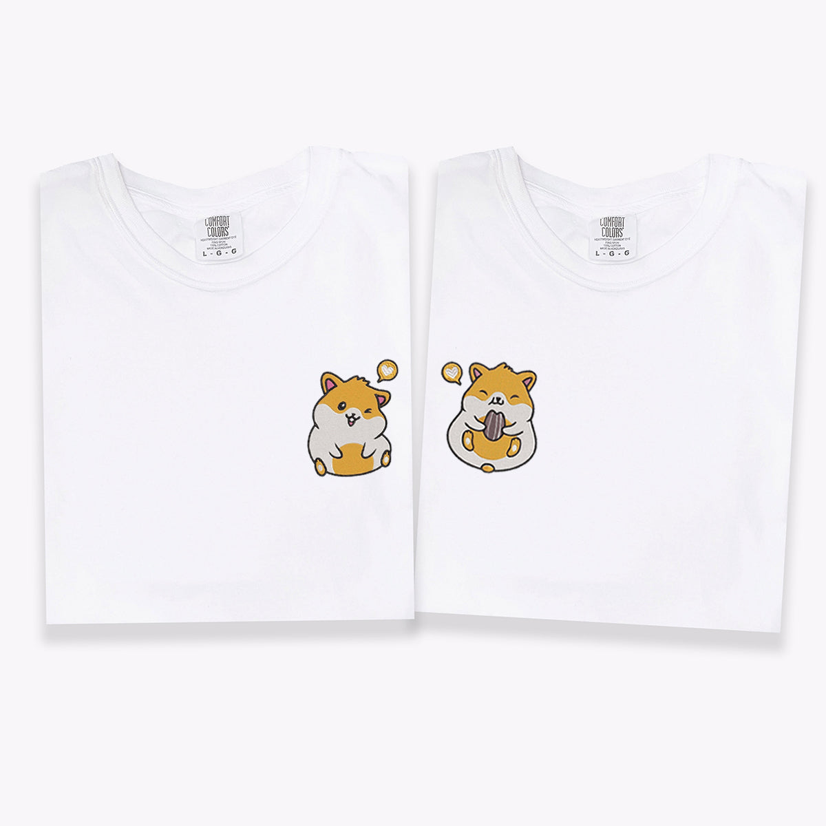 Custom Embroidered Cute Hamster Heart Matching T-shirts for Couples