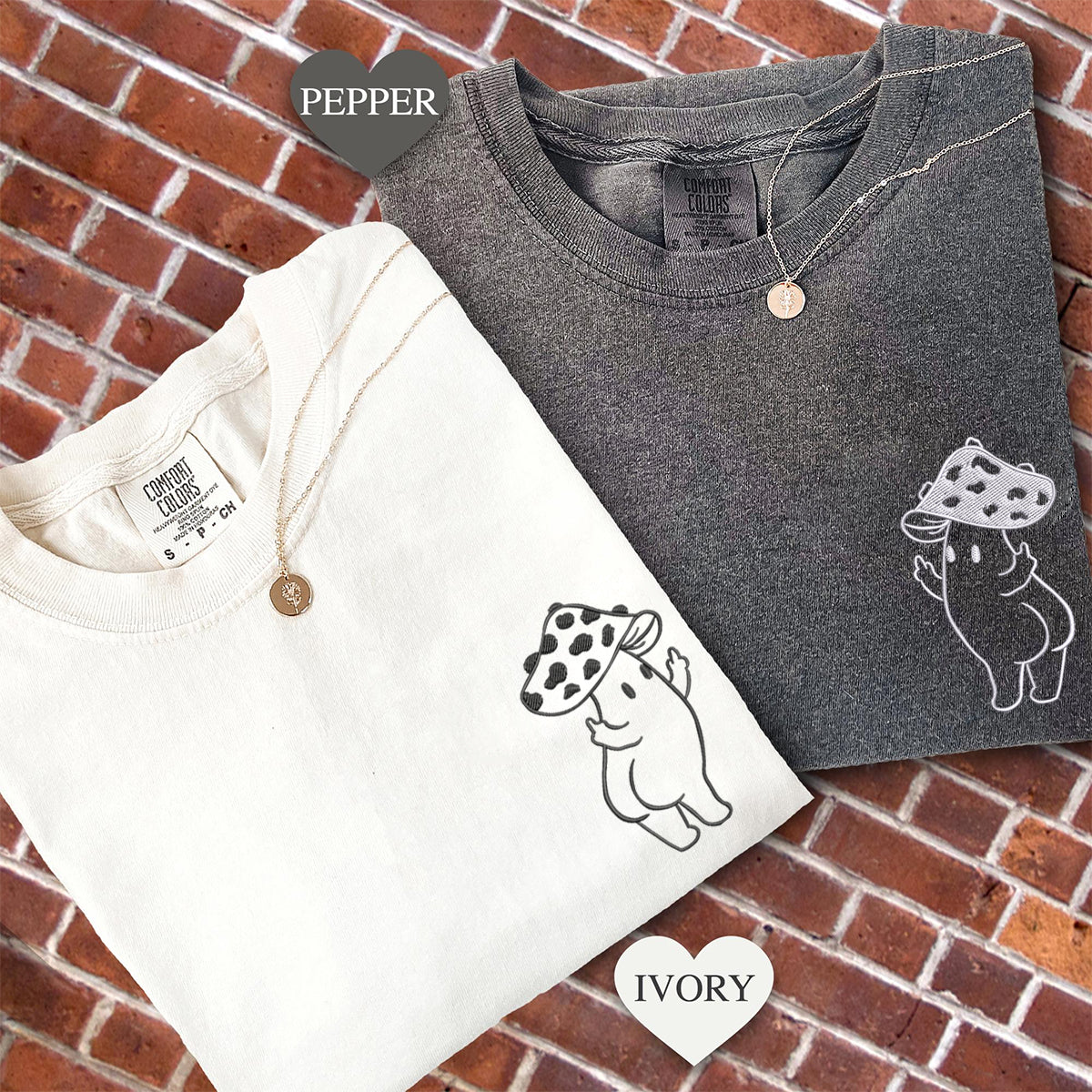 Custom Embroidered Cute Hands Mushroom Matching T-shirts for Couples