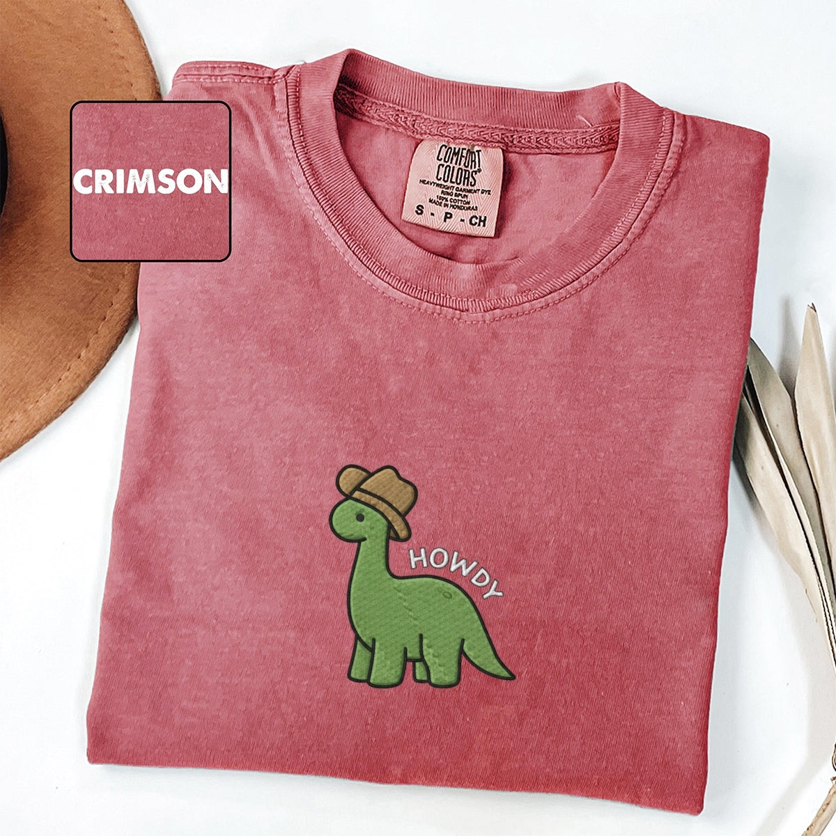 Custom Embroidered Cute Howdy Dinosaur T-Shirt – Cozy Western Dino Tee