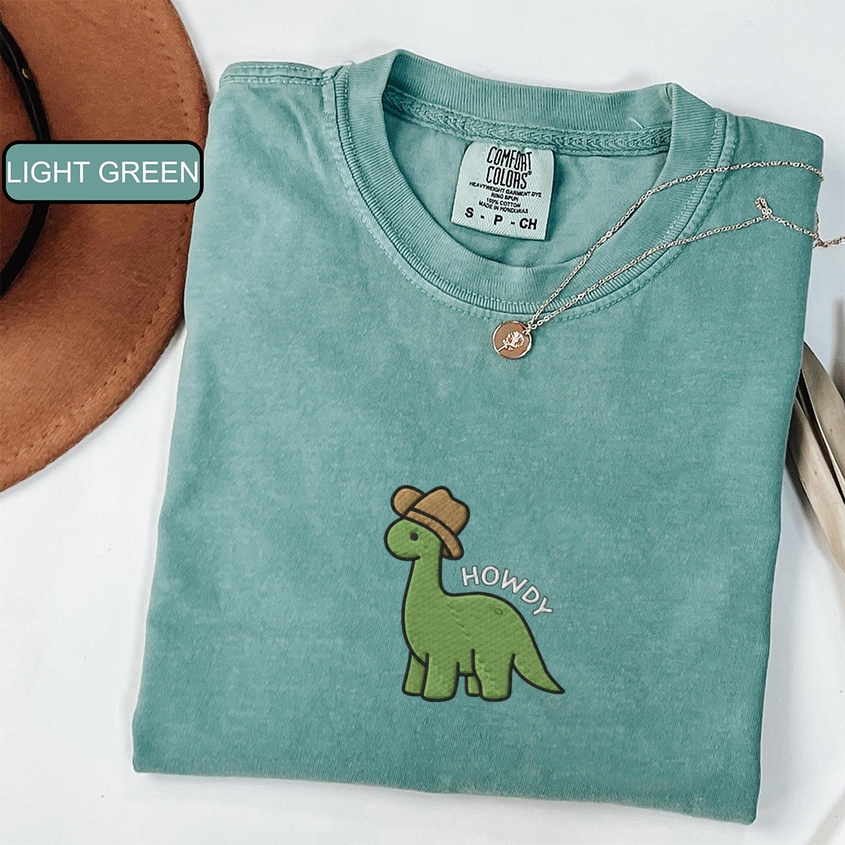 Custom Embroidered Cute Howdy Dinosaur T-Shirt – Cozy Western Dino Tee