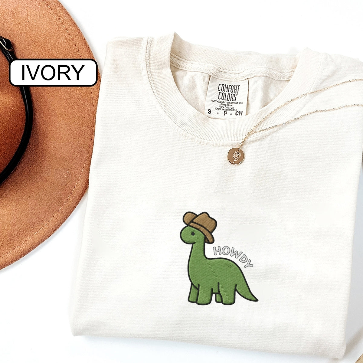 Custom Embroidered Cute Howdy Dinosaur T-Shirt – Cozy Western Dino Tee