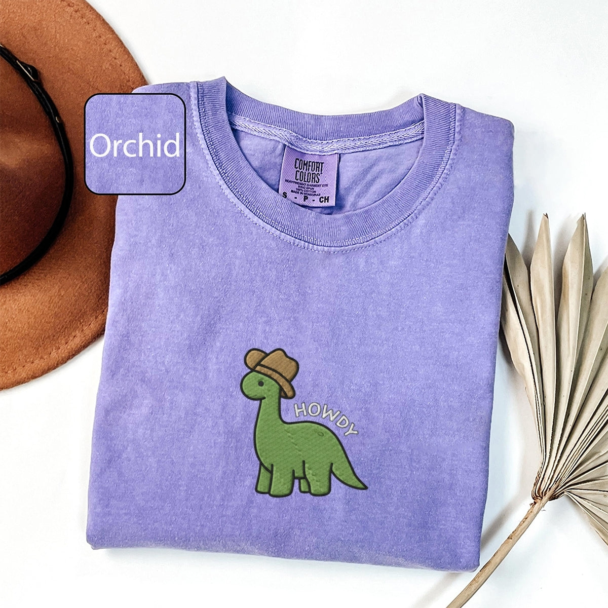 Custom Embroidered Cute Howdy Dinosaur T-Shirt – Cozy Western Dino Tee