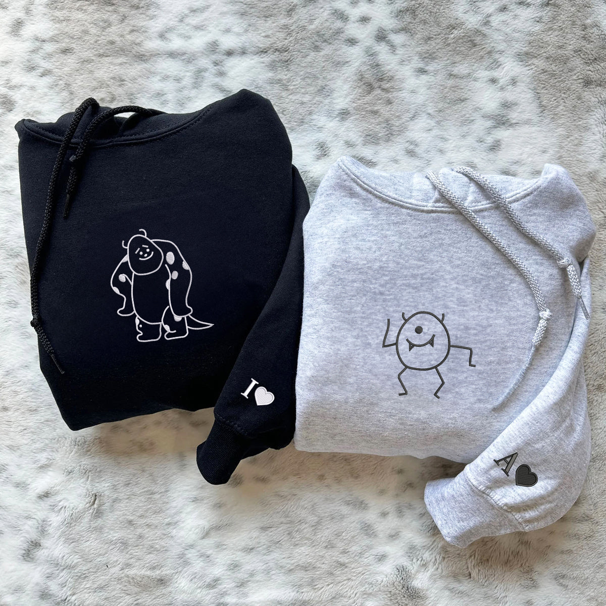 Benutzerdefinierte bestickte süße Monster passende Hoodies für Paare