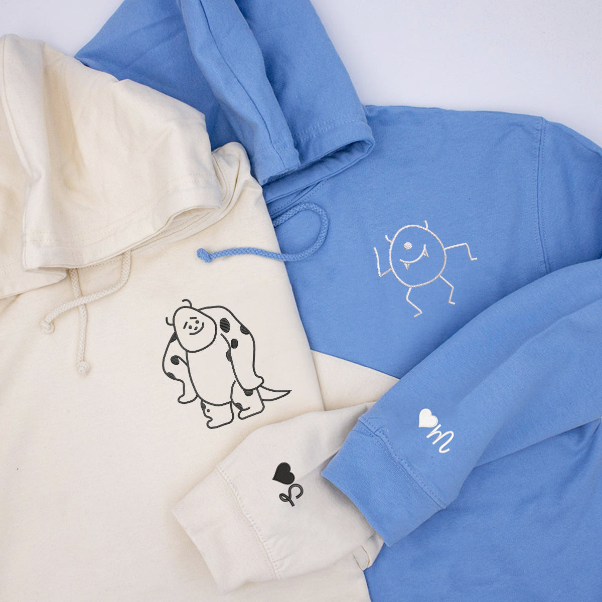 Custom Embroidered Cute Monster Matching Hoodies for Couples