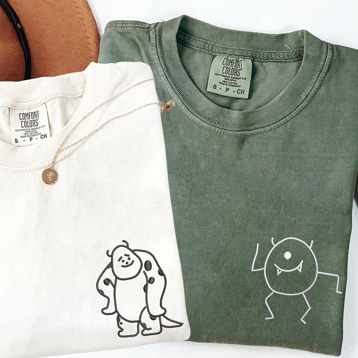 Custom Embroidered Cute Monster Matching T-shirts for Couples