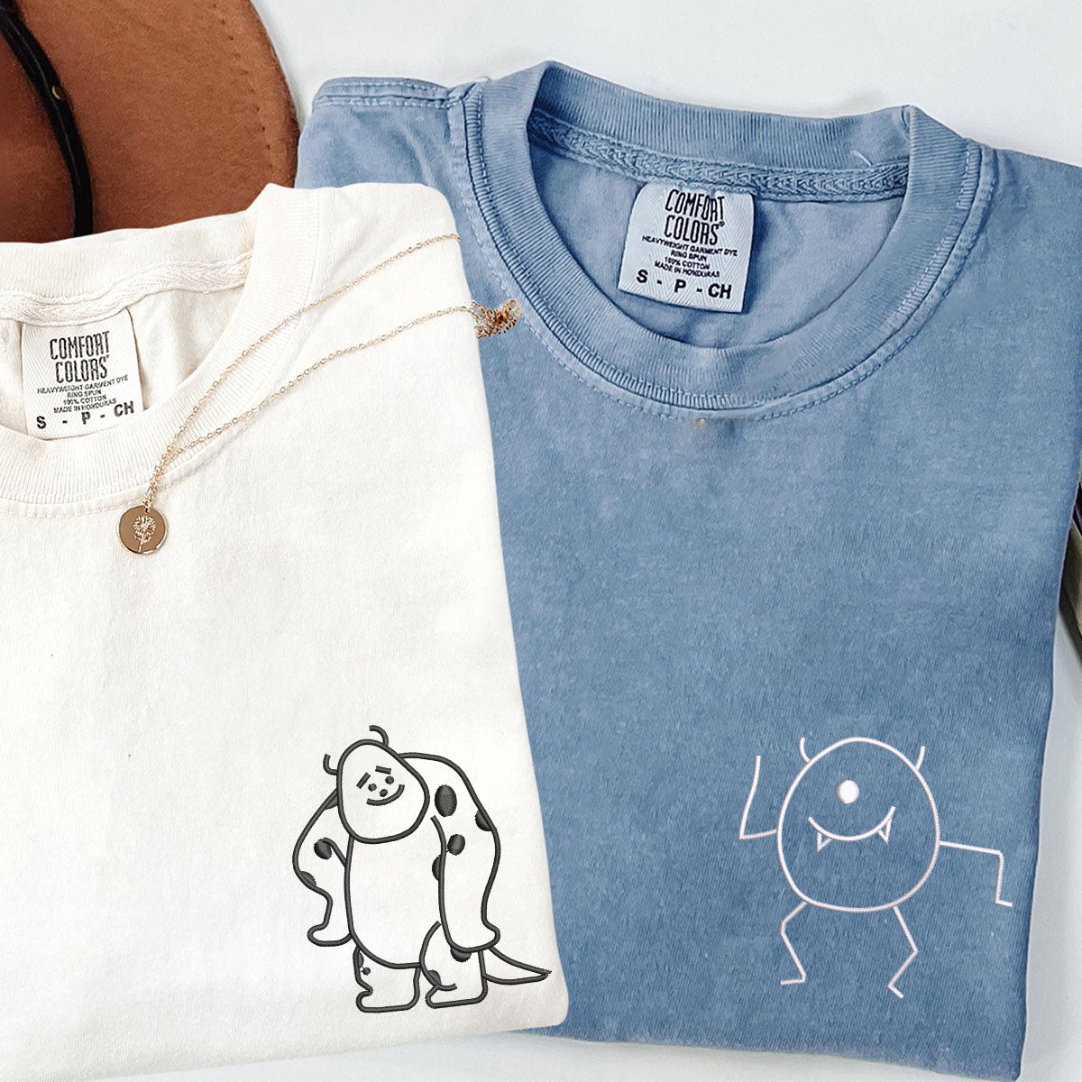 Custom Embroidered Cute Monster Matching T-shirts for Couples