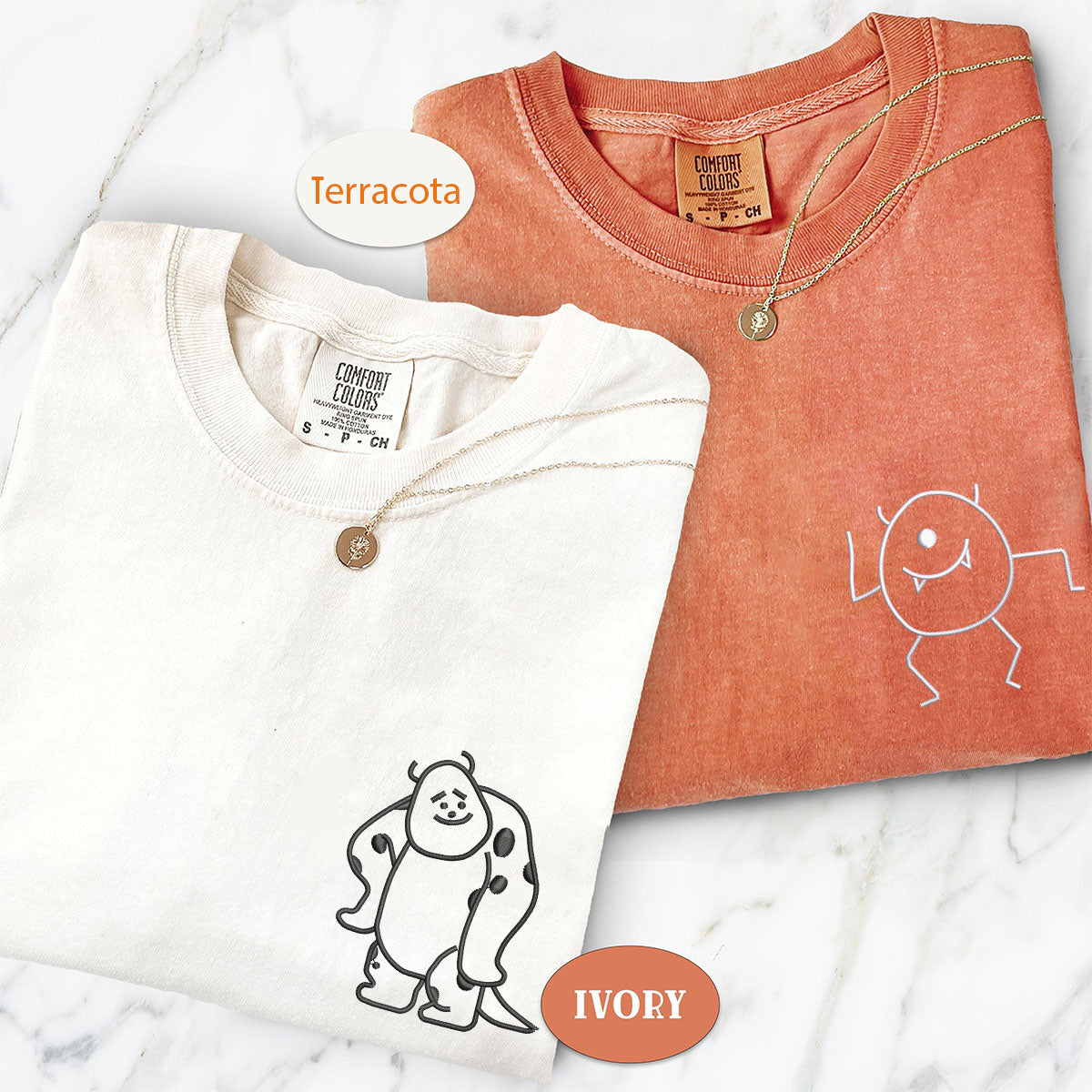 Custom Embroidered Cute Monster Matching T-shirts for Couples