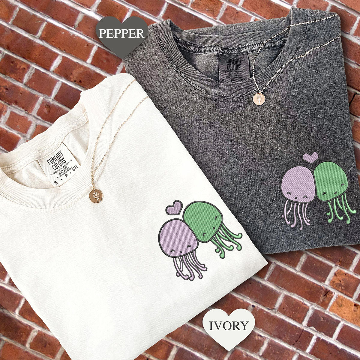 Custom Embroidered Cute Octopus Matching T-shirts for Couples