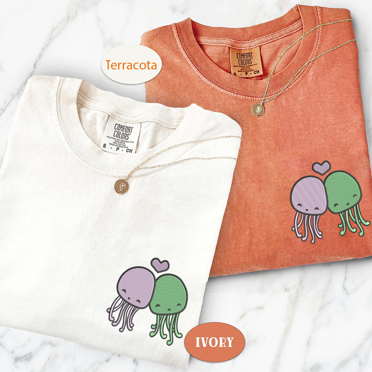 Custom Embroidered Cute Octopus Matching T-shirts for Couples