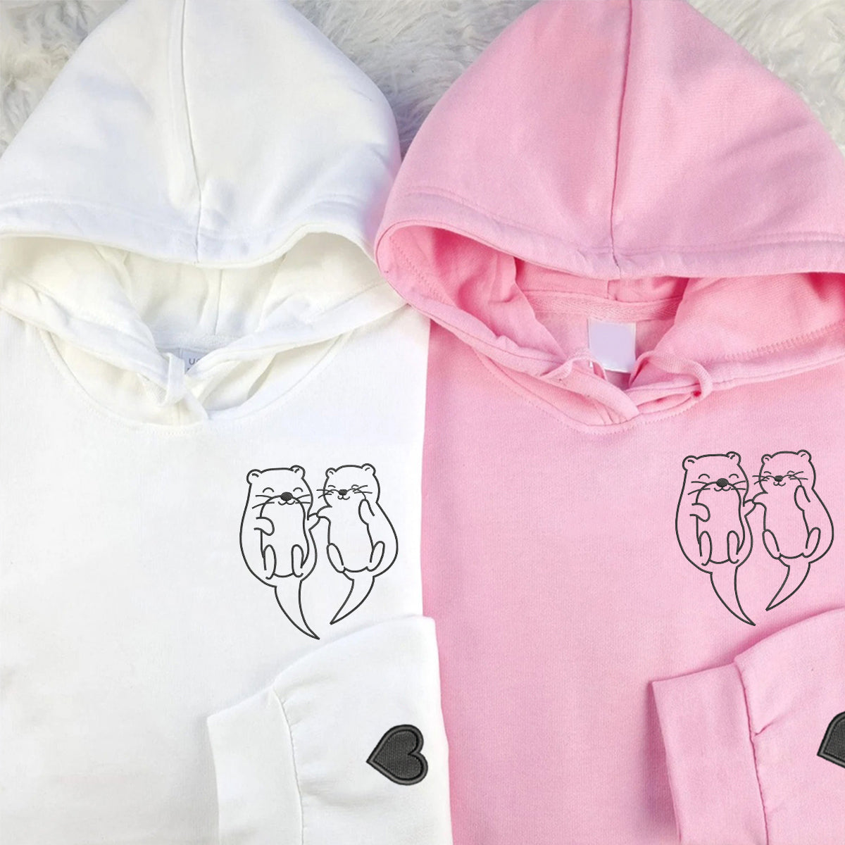 Individuell bestickte Engel- und Dämonenkatze-Kapuzenpullover für Paare