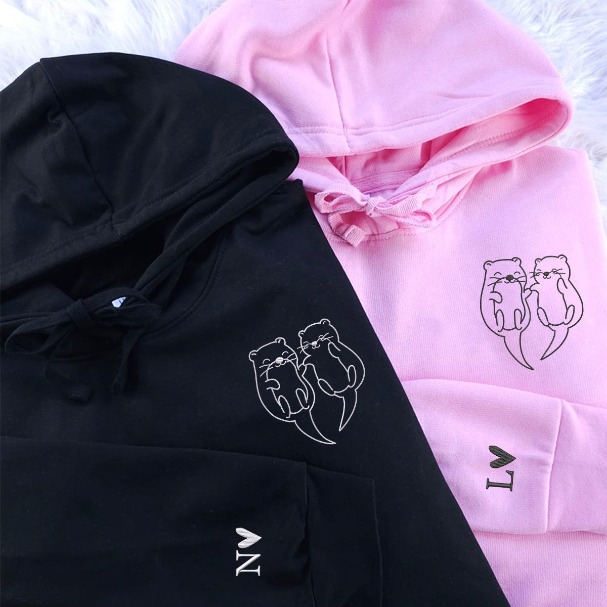 Individuell bestickte Engel- und Dämonenkatze-Kapuzenpullover für Paare