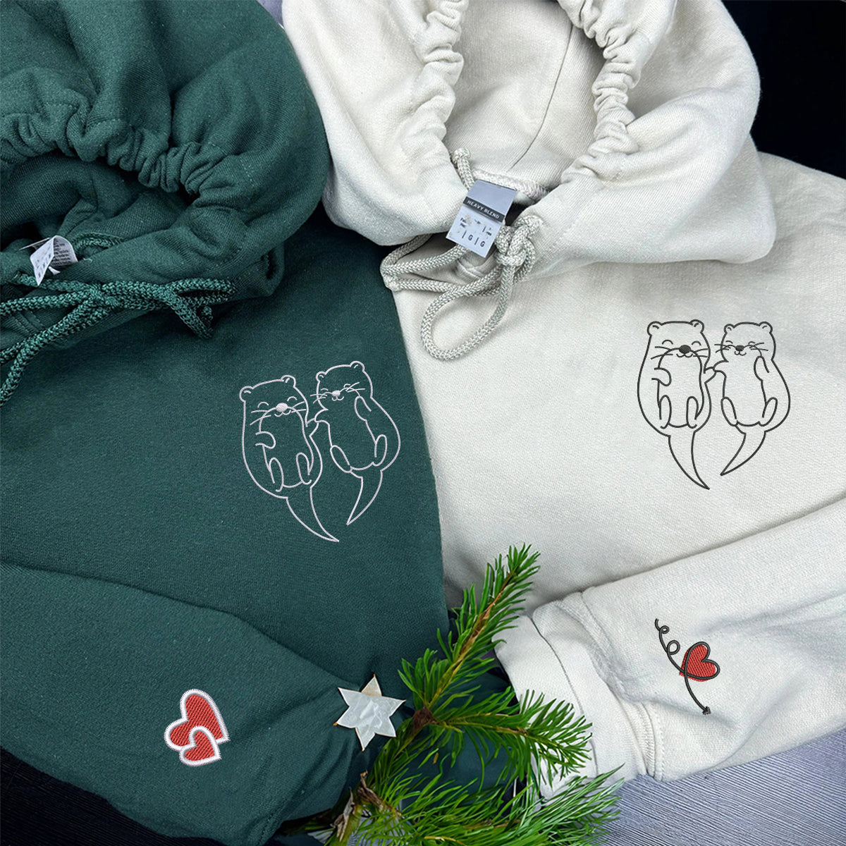 Individuell bestickte Engel- und Dämonenkatze-Kapuzenpullover für Paare