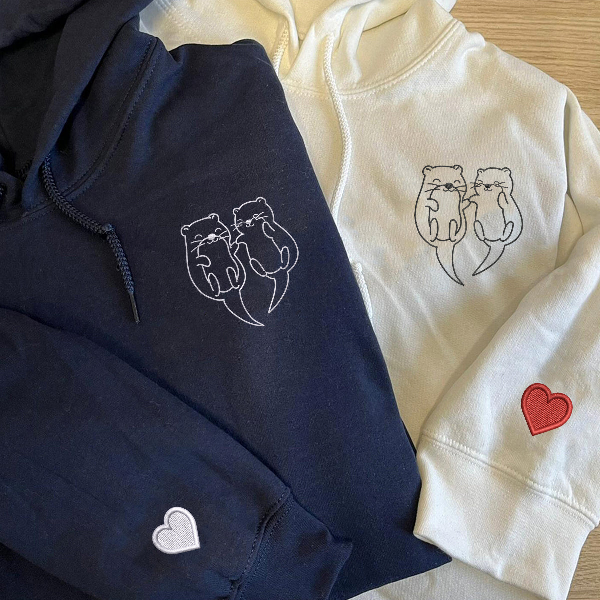 Individuell bestickte Engel- und Dämonenkatze-Kapuzenpullover für Paare