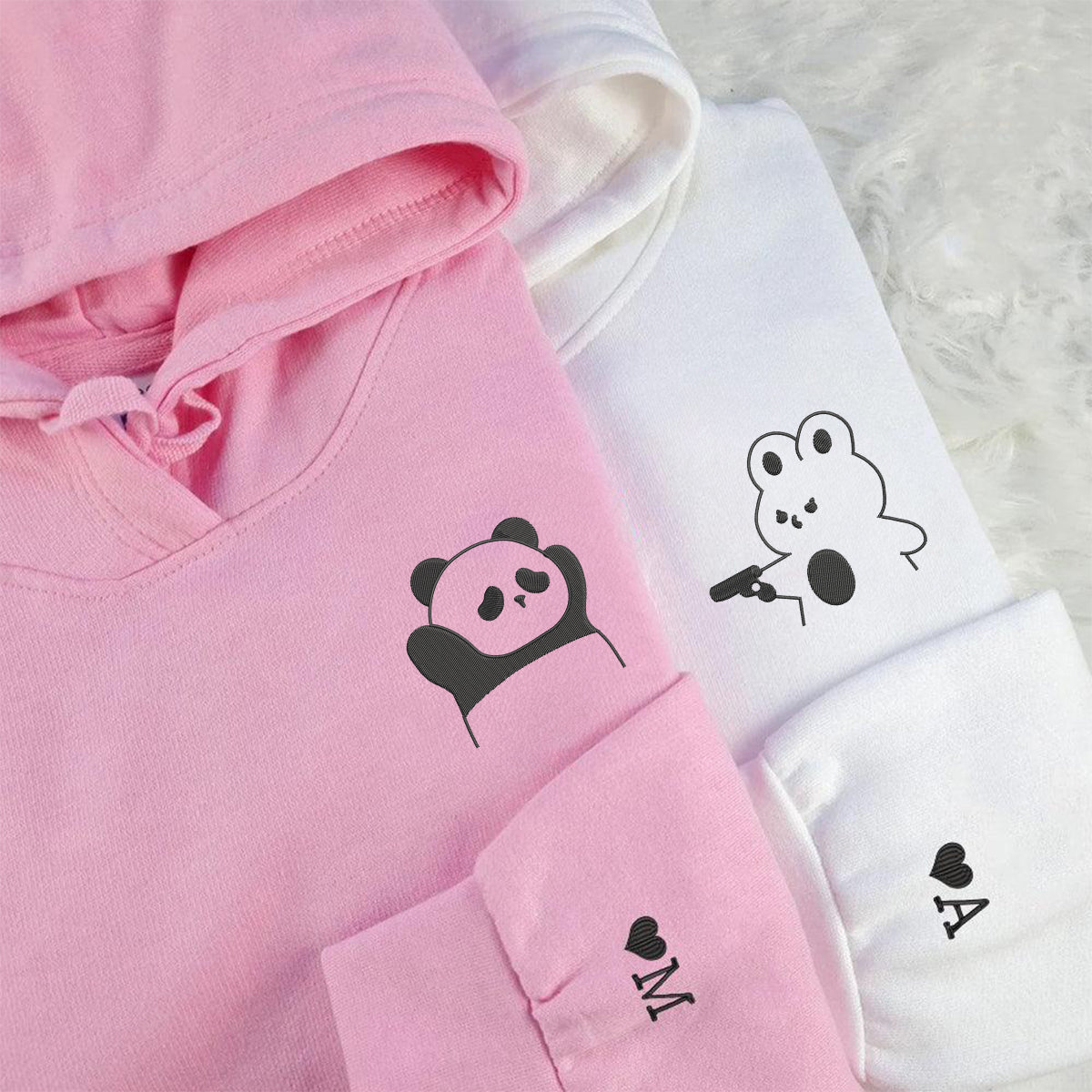 Individuell bestickte Engel- und Dämonenkatze-Kapuzenpullover für Paare