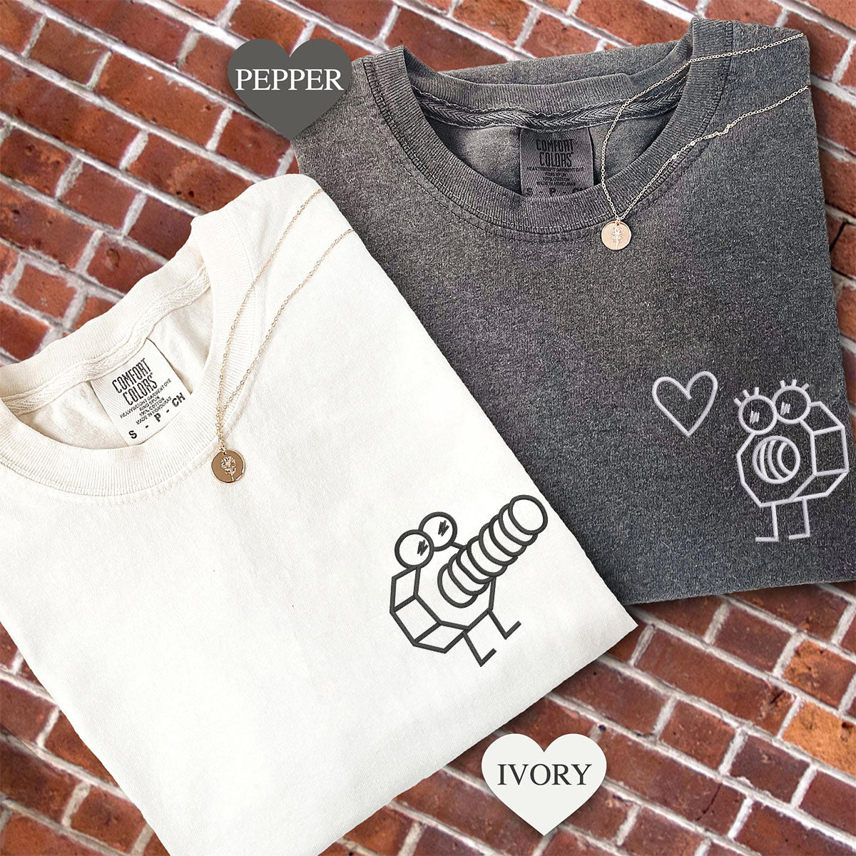 T-shirts personnalisés brodés avec vis et écrous assortis pour couples