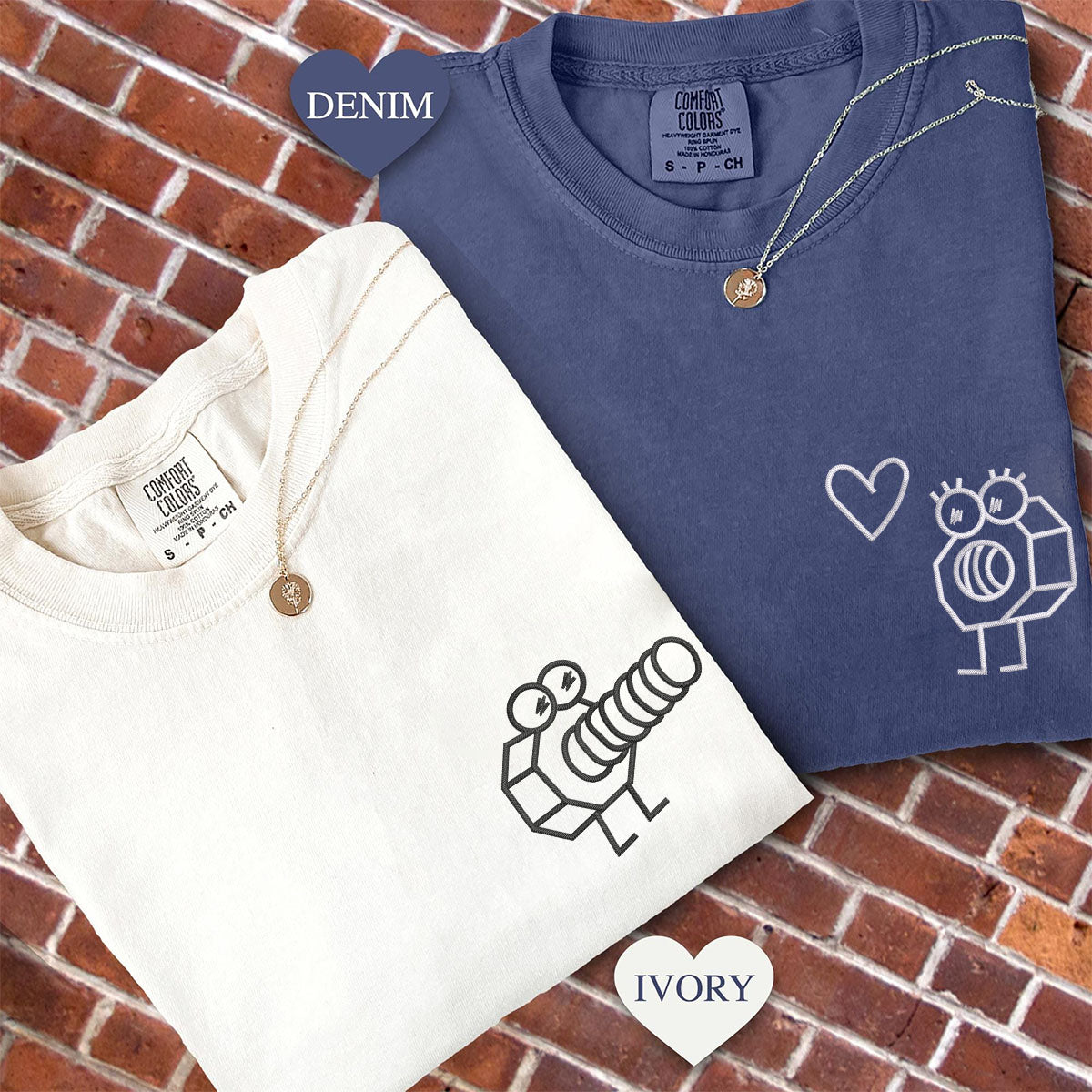 Custom Embroidered Cute Screw and Nut Matching T-shirts for Couples