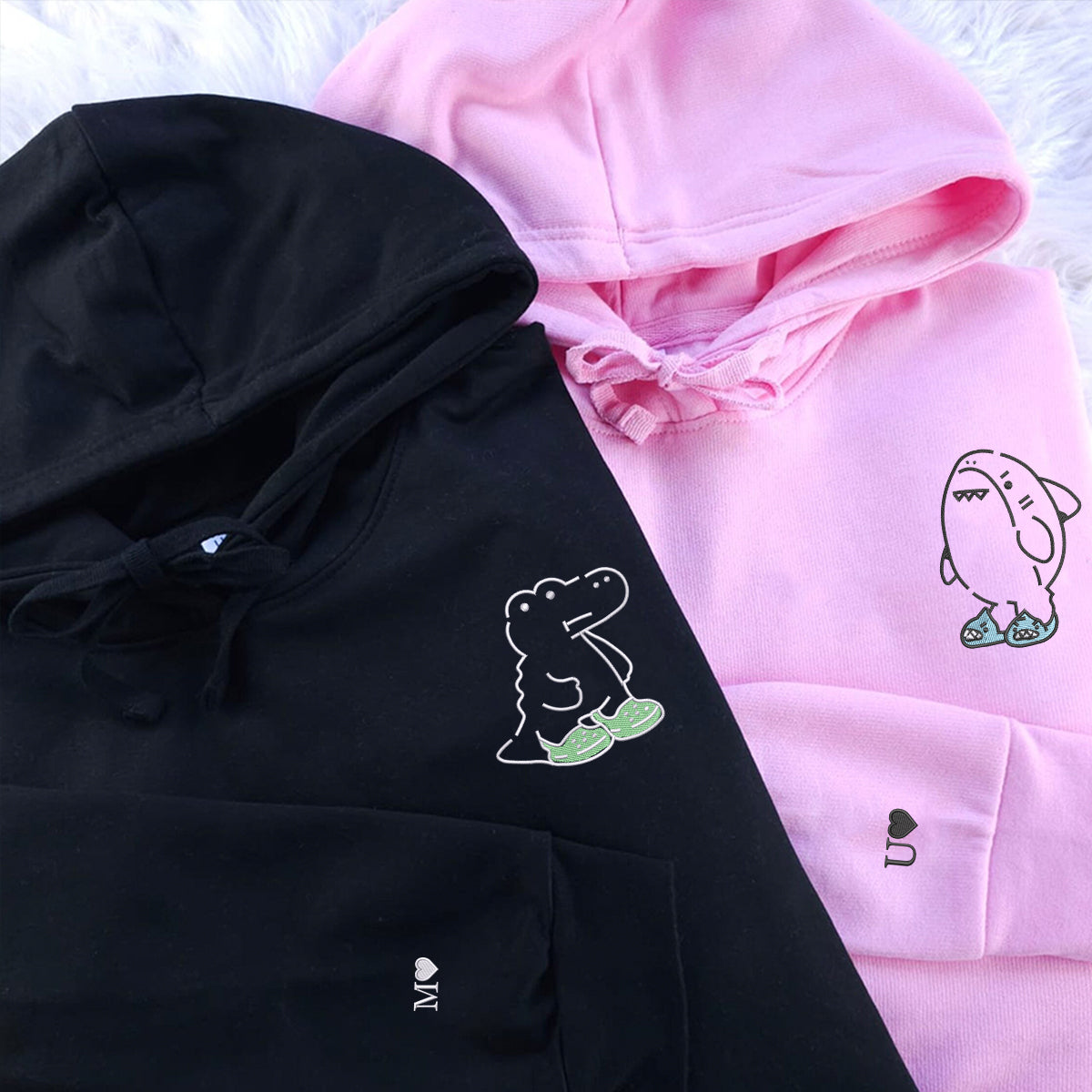 Individuell bestickte Engel- und Dämonenkatze-Kapuzenpullover für Paare