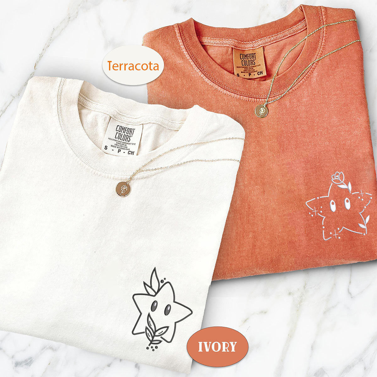 Custom Embroidered Cute Stars Cartoon Matching T-shirts for Couples