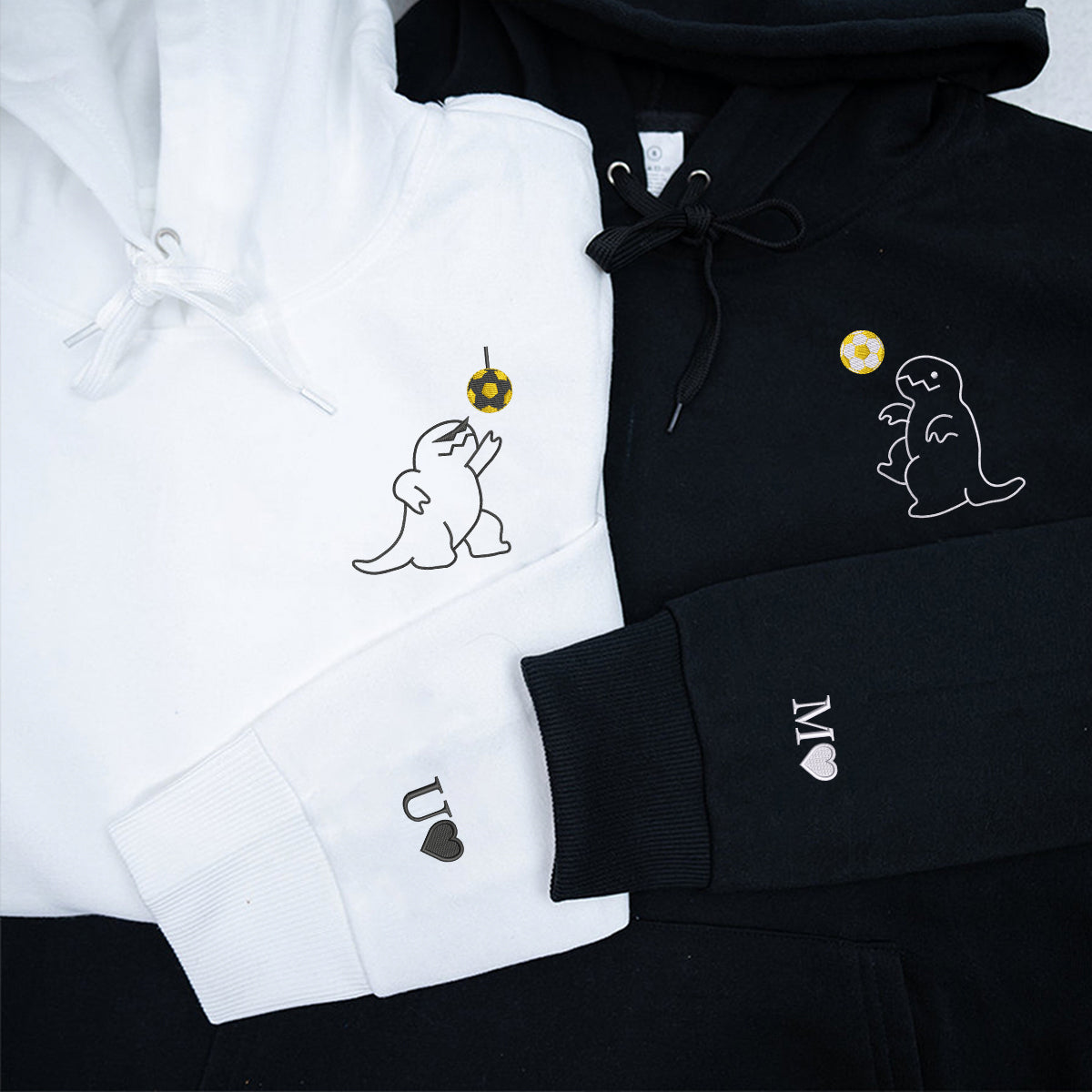 Custom Embroidered Dancing Dinosaur Matching Hoodies for Couples