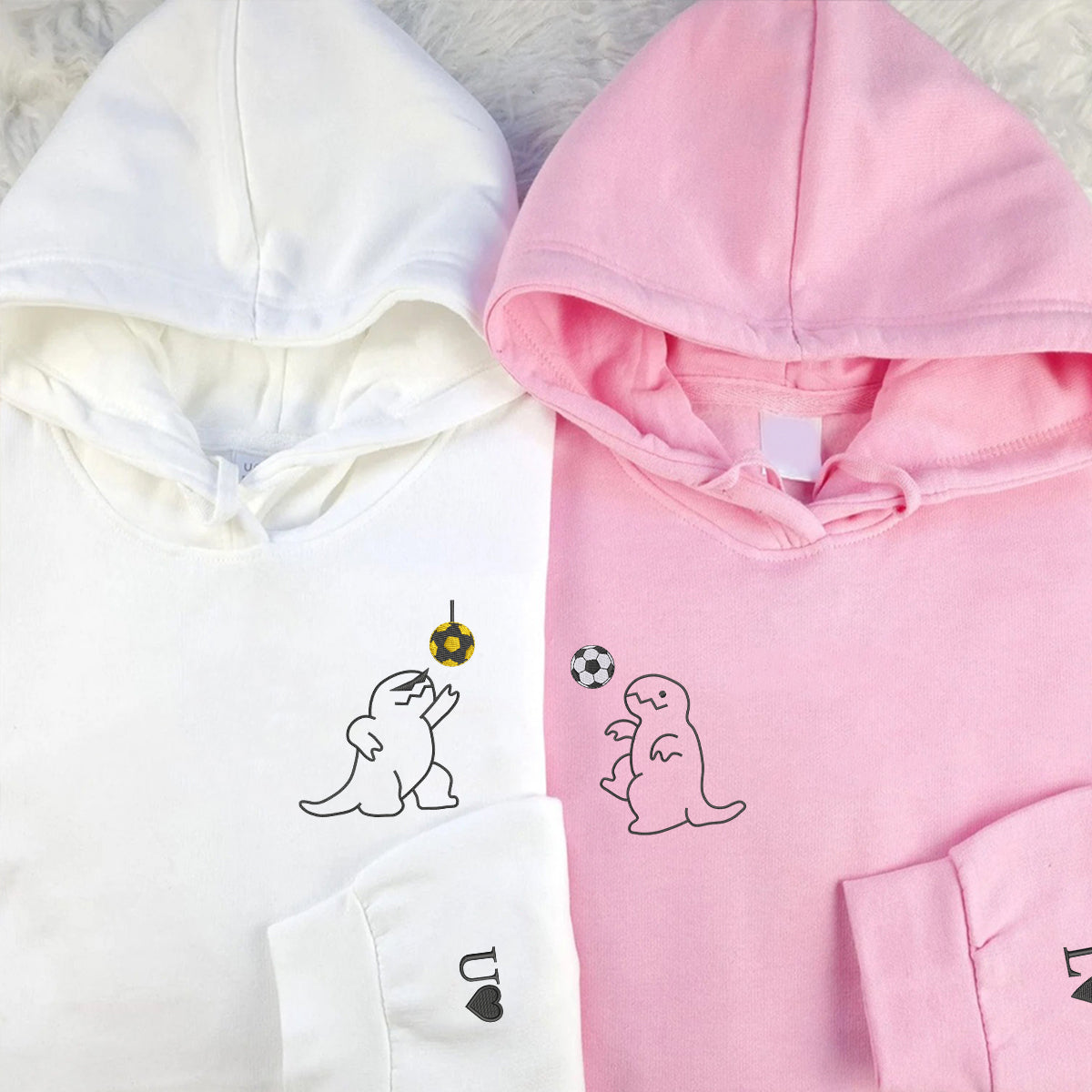 Custom Embroidered Dancing Dinosaur Matching Hoodies for Couples