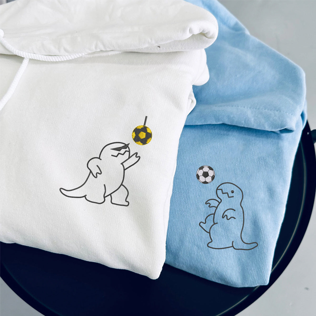 Custom Embroidered Dancing Dinosaur Matching Hoodies for Couples