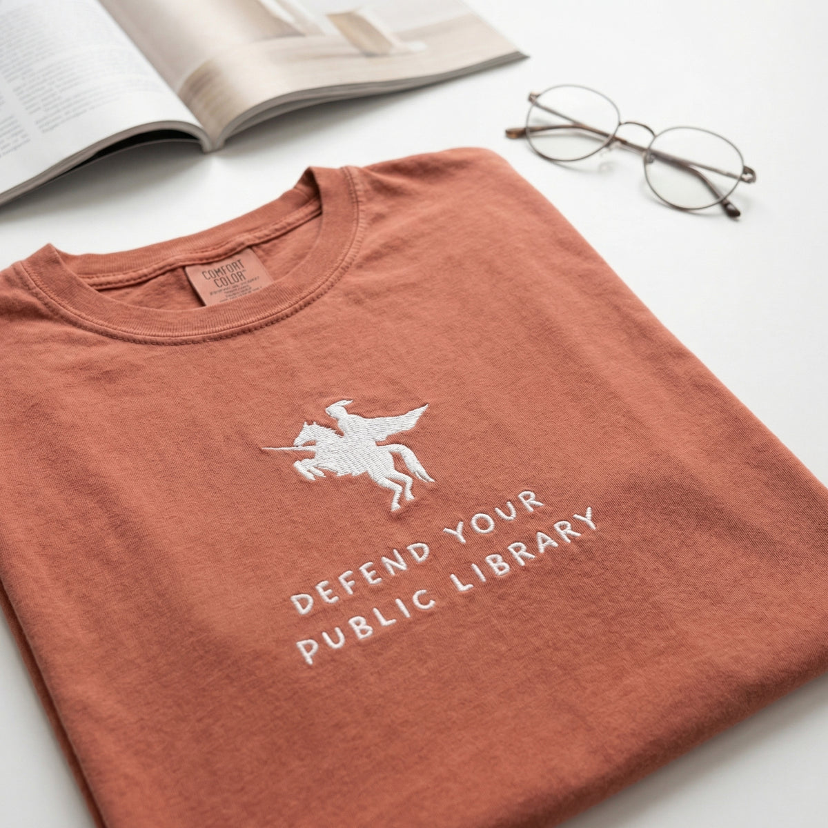 Custom Embroidered Defend Your Public Library T-Shirt - Bookish Librarian Gift