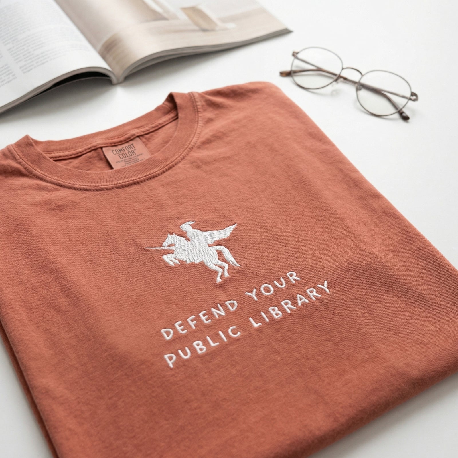 Custom Embroidered Defend Your Public Library T-Shirt - Bookish Librarian Gift