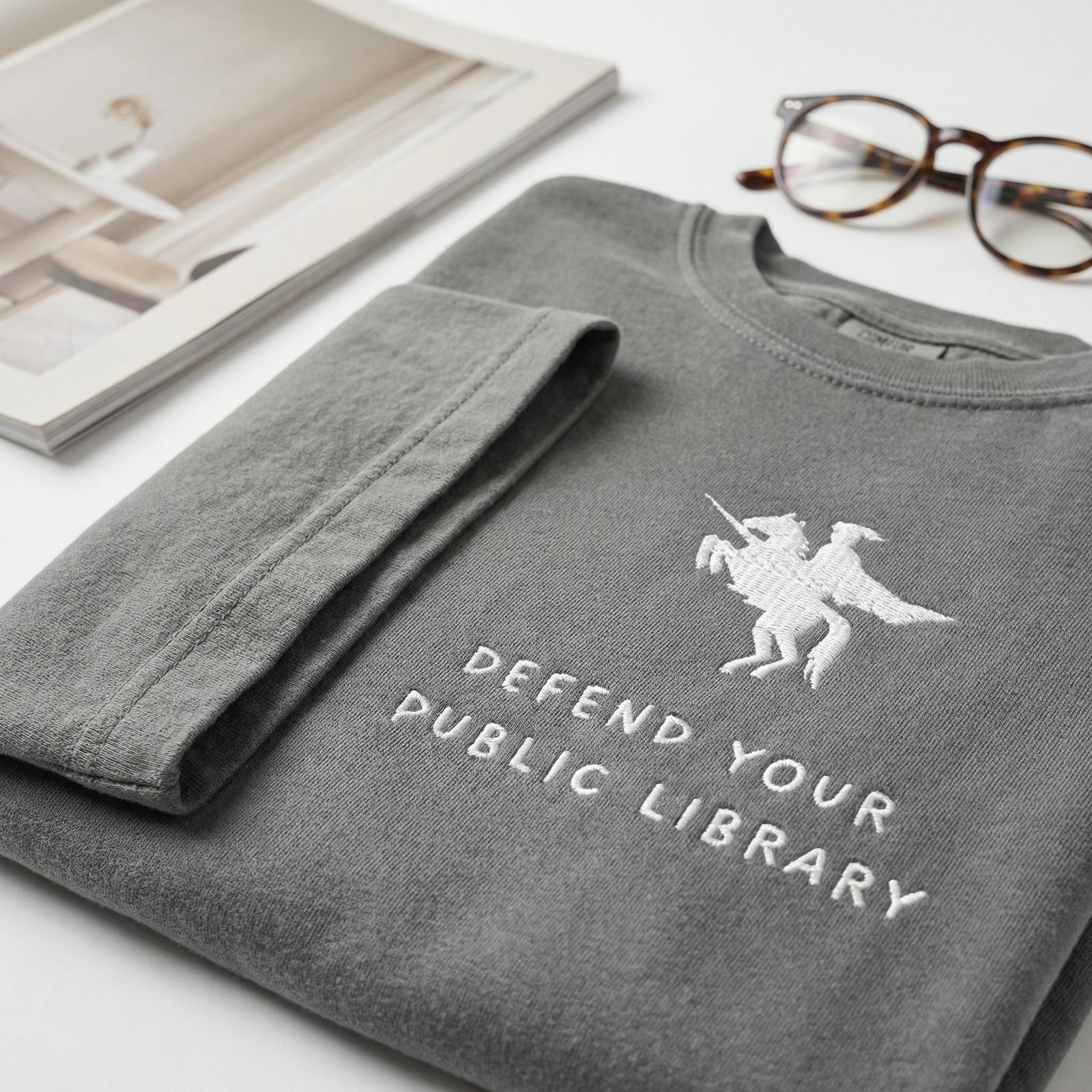Custom Embroidered Defend Your Public Library T-Shirt - Bookish Librarian Gift