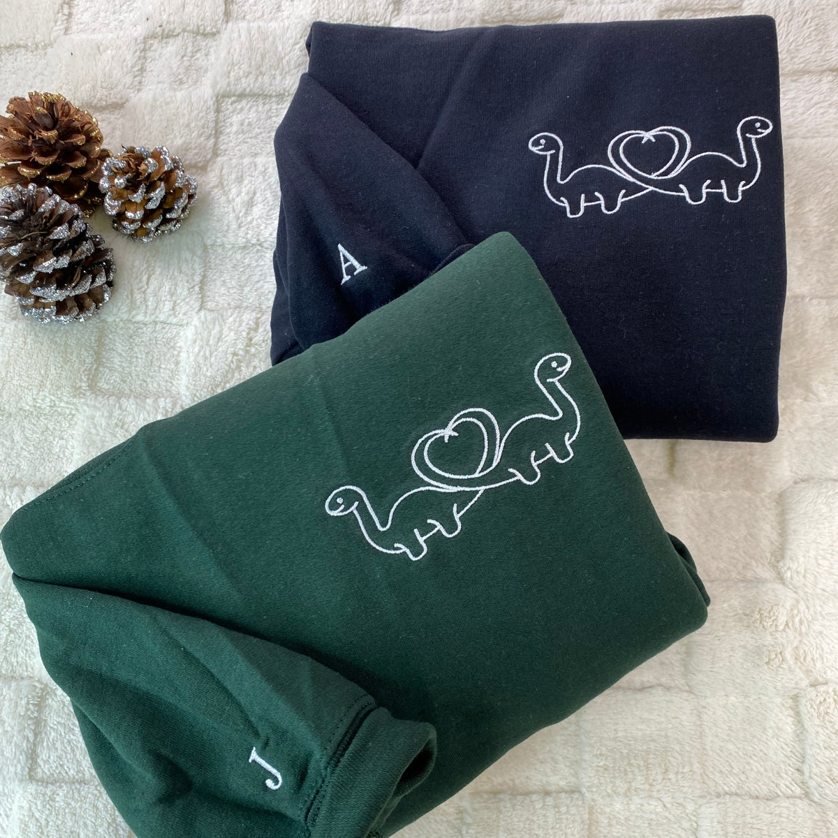 Custom Embroidered Dinosaur Matching Hoodies for Couples