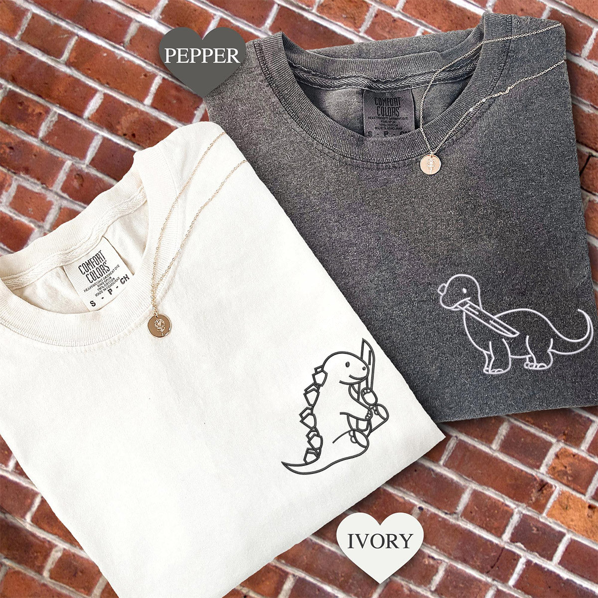 Custom Embroidered Dinosaur with Knife Matching T-shirts for Couples